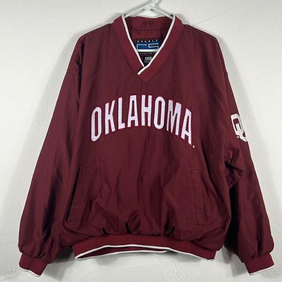 🔥🏈 Vintage OKLAHOMA SOONERS Pullover Fleeced Lined Jacket Men Sz L - PERFECT - Picture 1 of 11